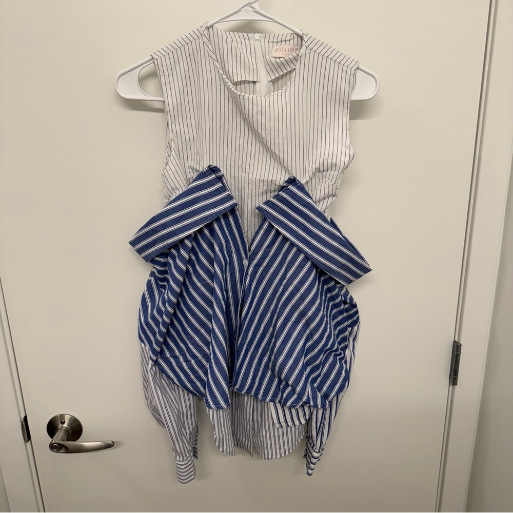 Aviva On Earth Striped Button Down Open Shoulder Top